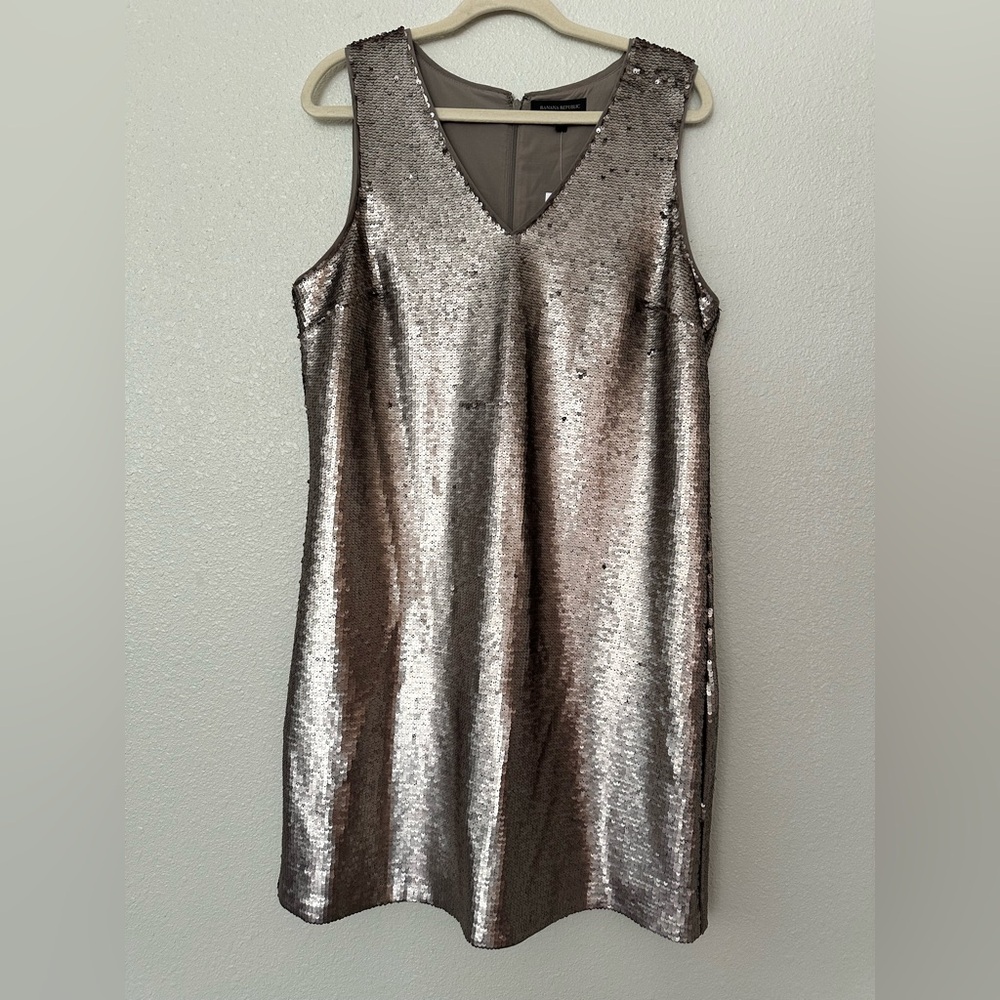 Banana Republic | Elegant silver bronze Sequin Dress 14 Tall